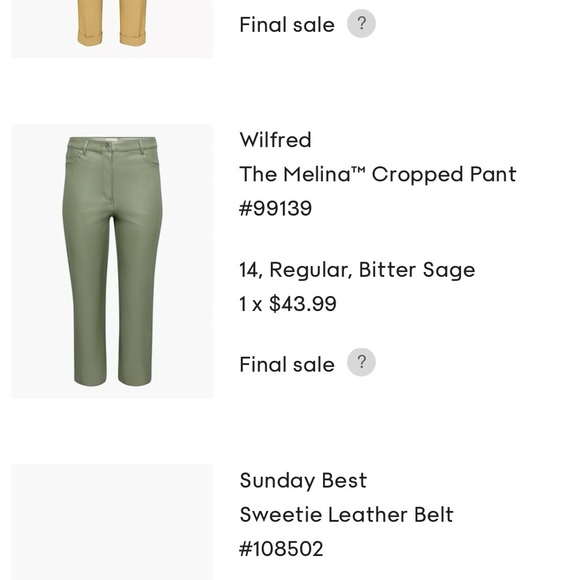 Wilfred Melina Cropped Pant in Bitter Sage size 14 - Picture 1 of 2